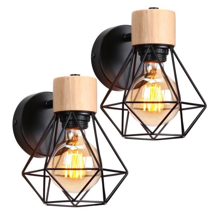 UNI 2PCS Aplique de pared industrial vintage E27 Lámpara de pared ajustable de metal y madera negra