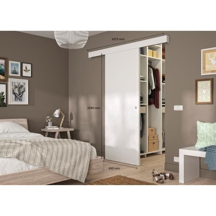 OPTIMUM - Kit de puerta corredera blanca + riel + embellecedor blanco - Alto 204 x Ancho 93 x Profundidad 4 cm