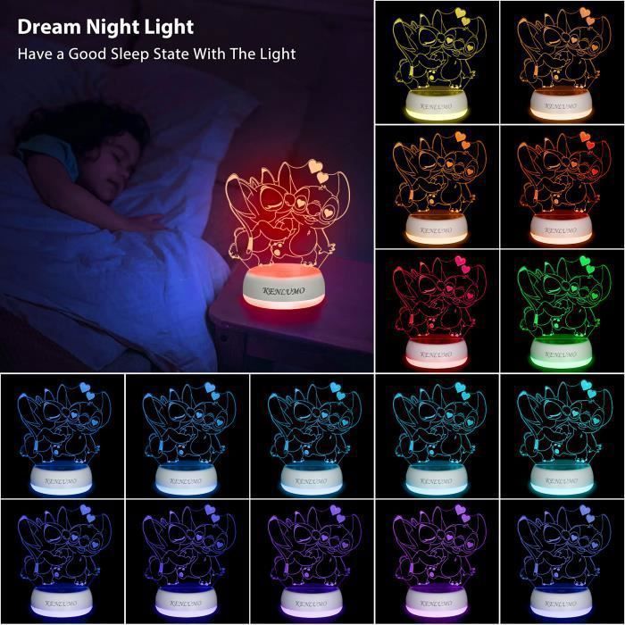 Lámpara de noche KENLUMO Stitch, lámpara de noche navideña para niños, regalo de ángel Stitch, lámpara de mesita de noche con control remoto, toque para cambiar de color.