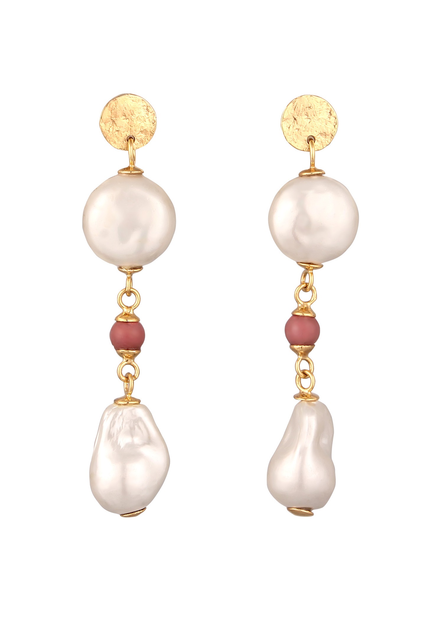 Elli PREMIUM Clous d'oreille Femmes Baroque Rhodonite Rose Perles de coquillage Blanc Argent Sterling 925 Plaqué Or Eté / Plage Or