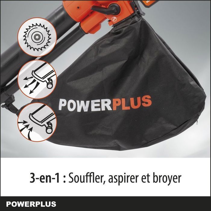 Soplador de hojas Dual Power 3 en 1 a batería POWDPG75270 - 40 V, 210 km/h. Batería y cargador no incluidos.