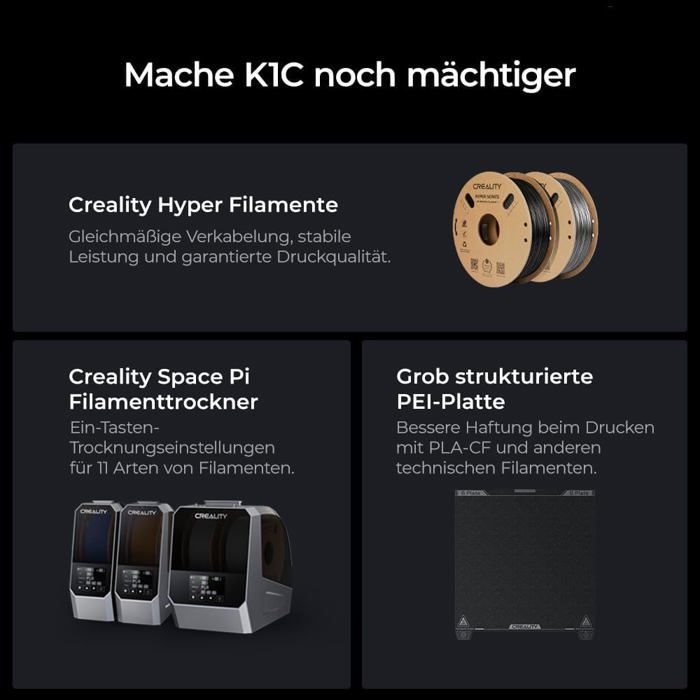 Impresora 3D Creality K1C, impresora 3D, 600 mm/s, impresión rápida, con cámara con IA, nivelación automática, extrusor robusto.