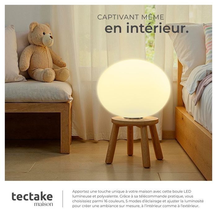 Lighting - TECTAKE - Globe lamp with LUMINOUS EYE LED bulb and remote control 12W - White - Size M 35 x 21.5 cm