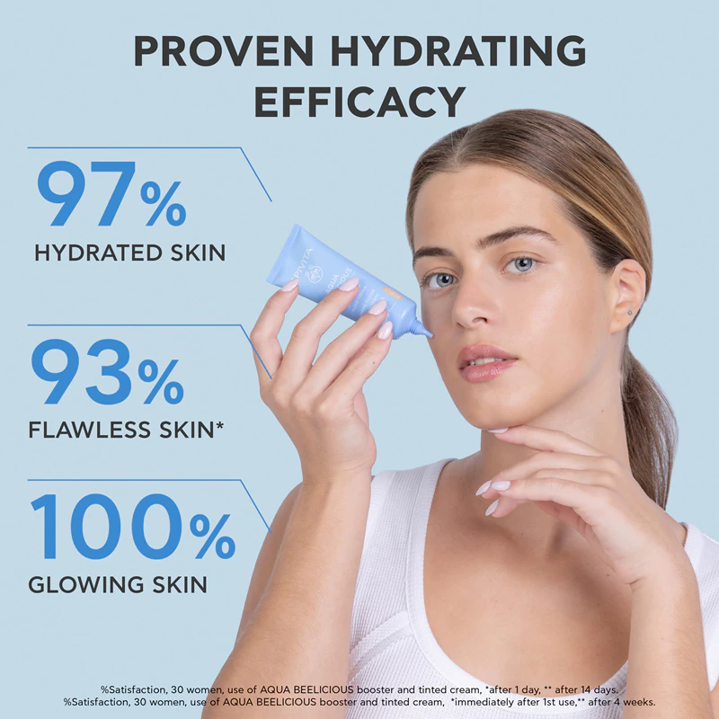 Apivita Aqua Beelicious Tinted Fluid SPF30 is een licht getinte vloeibare foundation met een oplichtend effect.