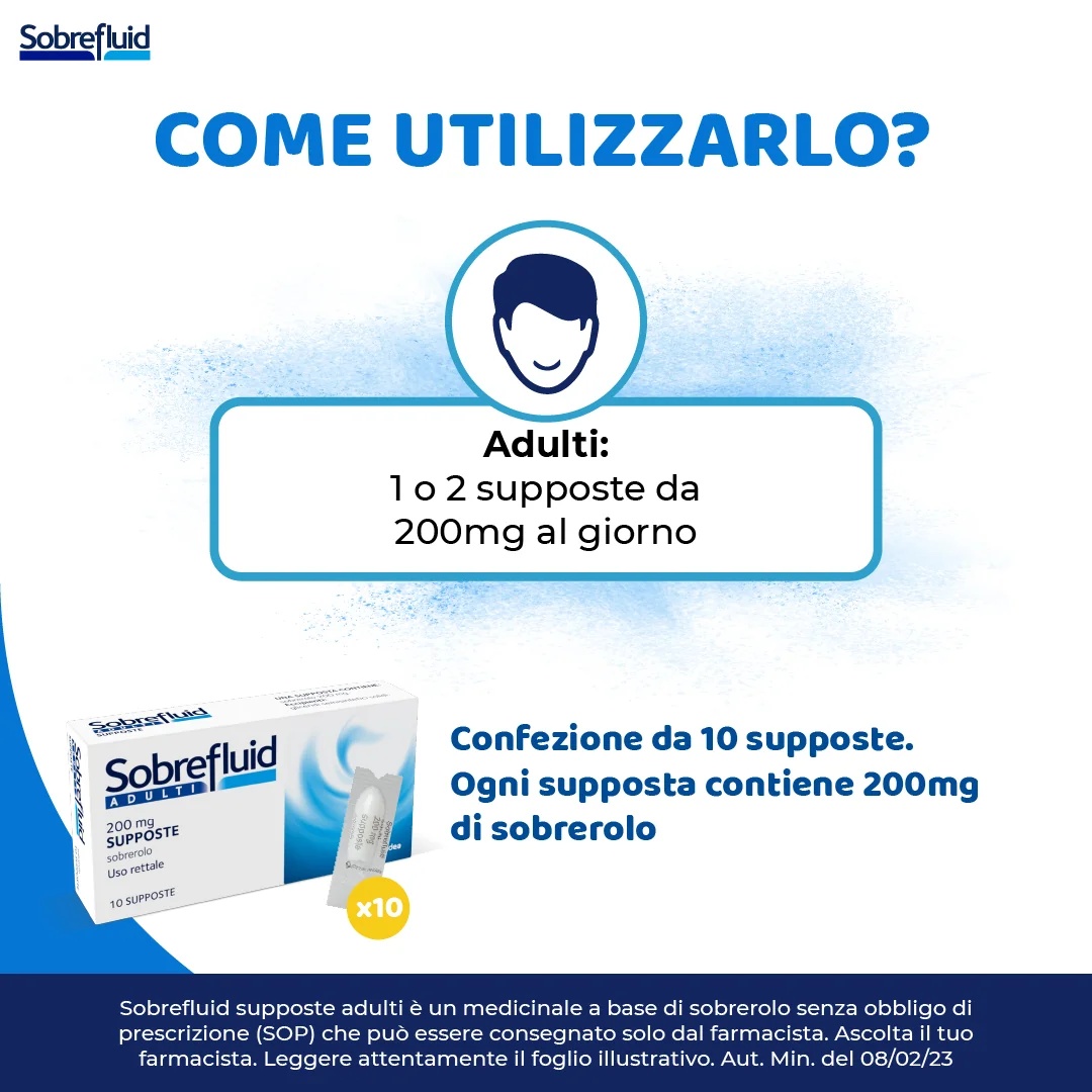 Suppositoires SOBREPIN Soblefluid pour adultes, 10 suppositoires de 200 mg contre la toux