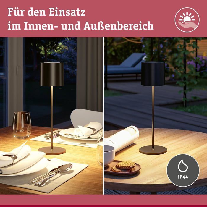 Lampe à poser - Paulmann Tuni - LED rechargeable - IP44 - Noir mat - 2,8W