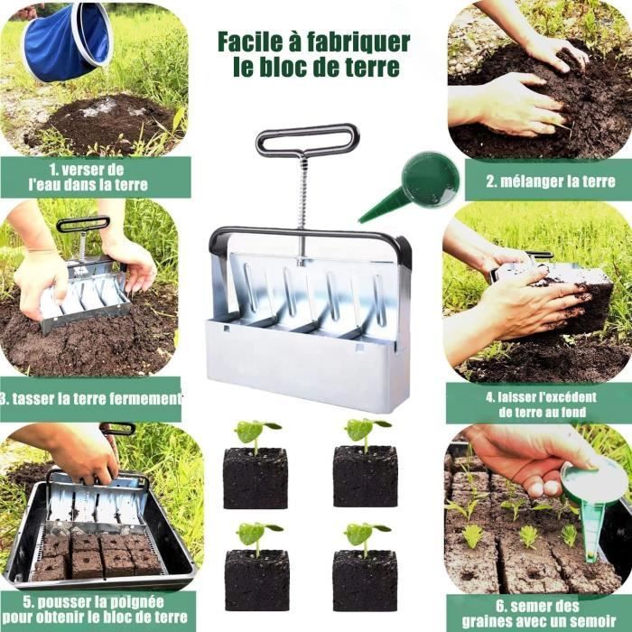 Bloc de Terreau Manuel 4pcs 5cm pour Planter des Graines, Presse Motte pour Semis Outil pour Planter des Graines de Jardin en