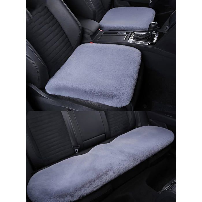 Funda protectora de felpa para asientos de coche - Protectores para asientos delanteros y traseros - Alfombrilla antideslizante - Universal (Gris, juego de 3)