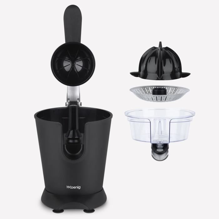 Presse agrumes - HKOENIG - AGR82 - Electrique - 160 W - Appareil silencieux - Noir mat et acier inoxydable