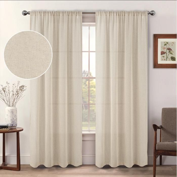 Cortina de lino semitransparente y eficaz con bolsillo para barra, que filtra la luz, color beige, 135 x 220 cm.
