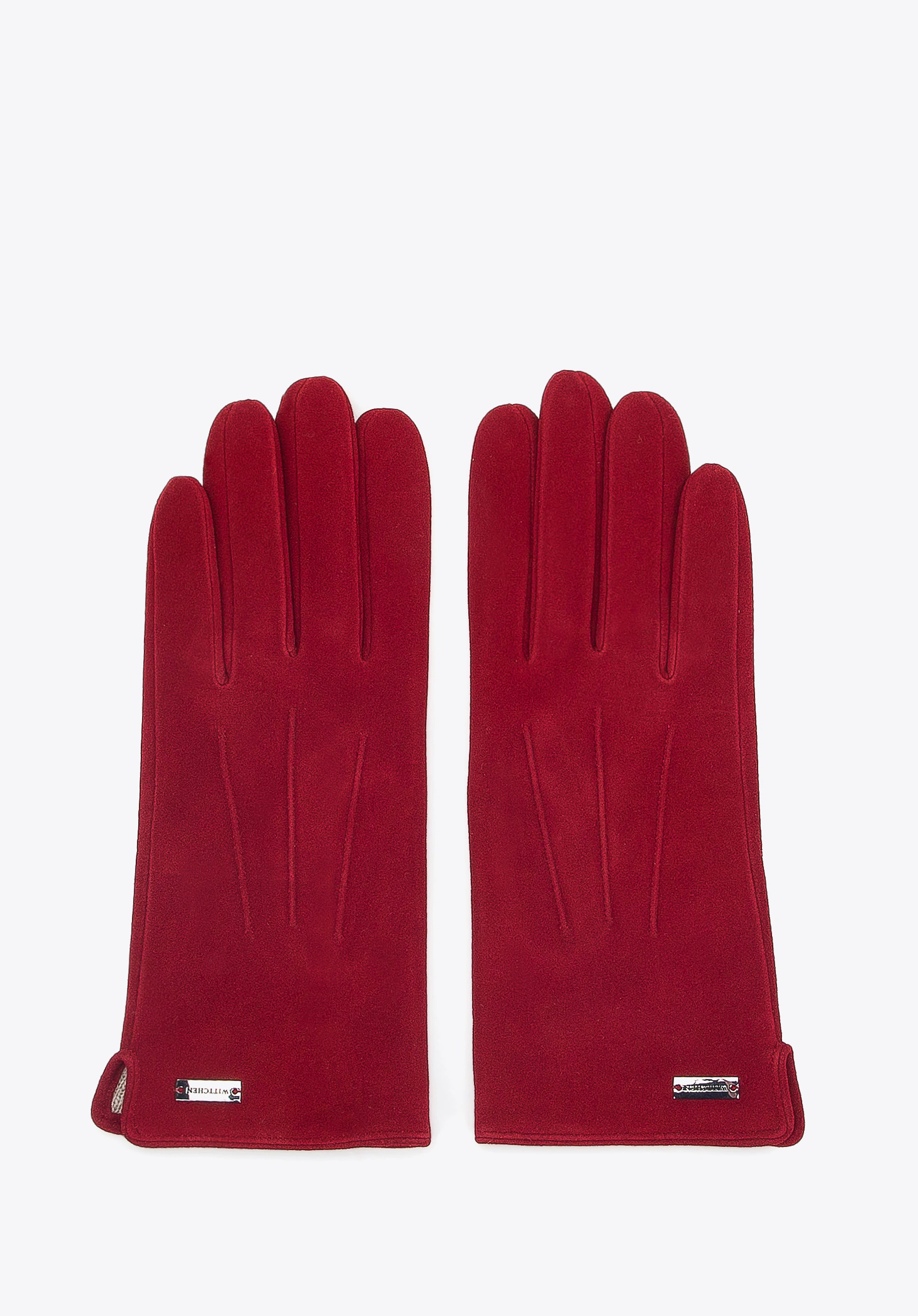 Damskie rękawiczki welurowe ciemny czerwone