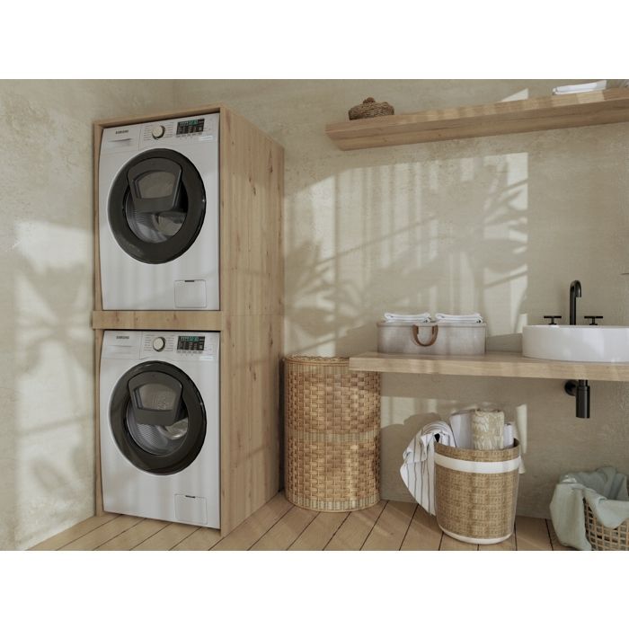 Armoire Lave-Linge et Sèche-Linge - Pratique - 66x183,6x69,6 cm - Blanc