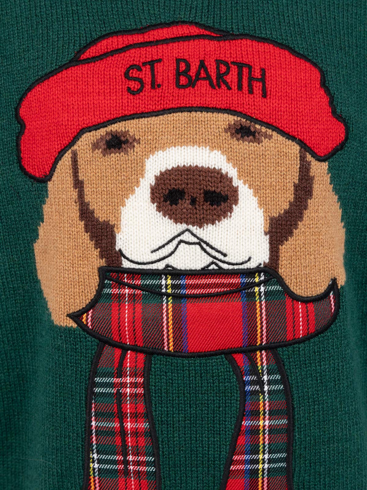 Groene trui met ronde hals voor jongens, inclusief Douglas Beagle-sjaal.