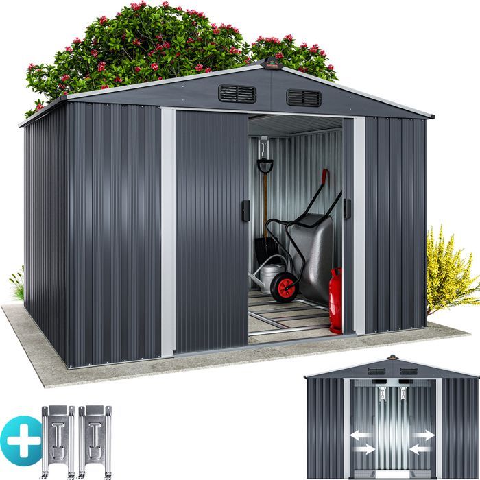 GARDEBRUK® Abri de jardin métal XXL 5m² fondation 260x205x180cm porte coulissante anthracite-métallique cabane de jardin cabanon