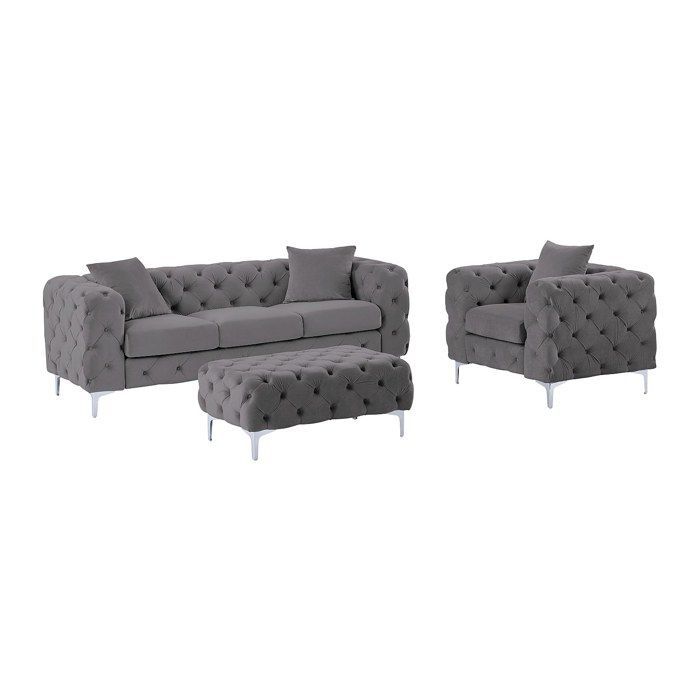 Divano a 3 posti, poltrona e pouf Chesterfield EDWINA in velluto antracite