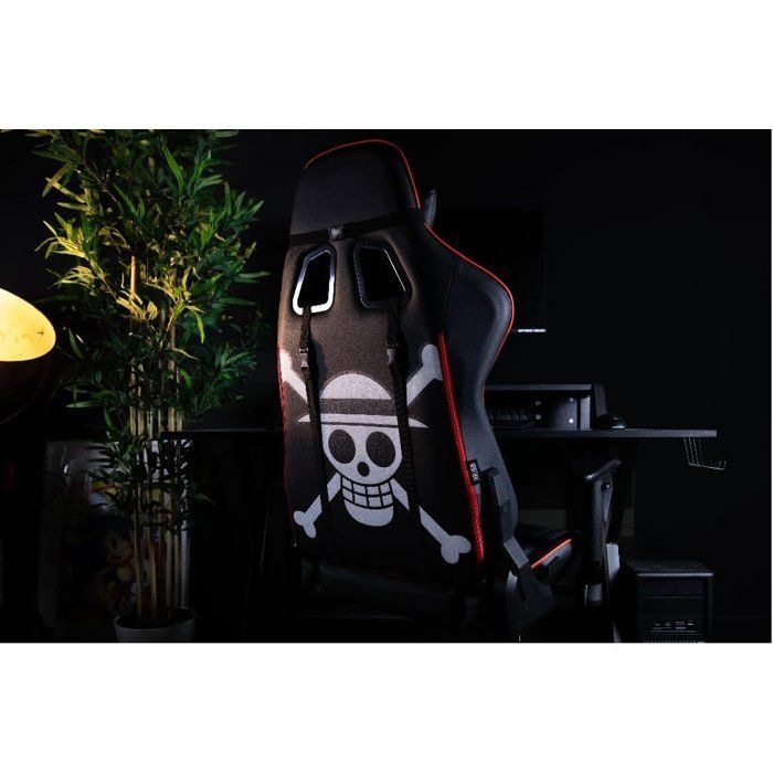 Silla de oficina para videojuegos - KONIX - Monobloque - Inclinación del asiento de 150° - Piel - Cojín lumbar y cervical ajustable - Negra