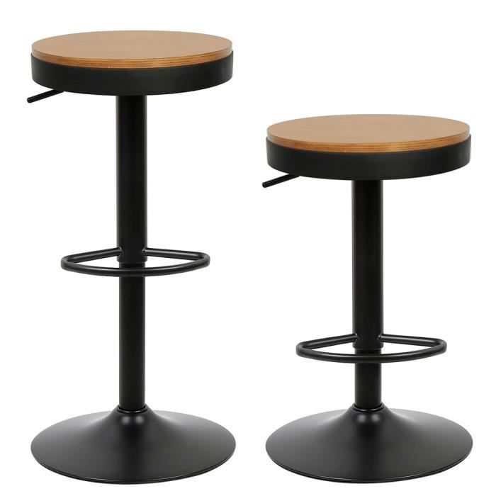 Tabouret de Bar - ZEFAN - Lot de 2 - Réglable en hauteur - Style Scandinave - Moderne - Noir