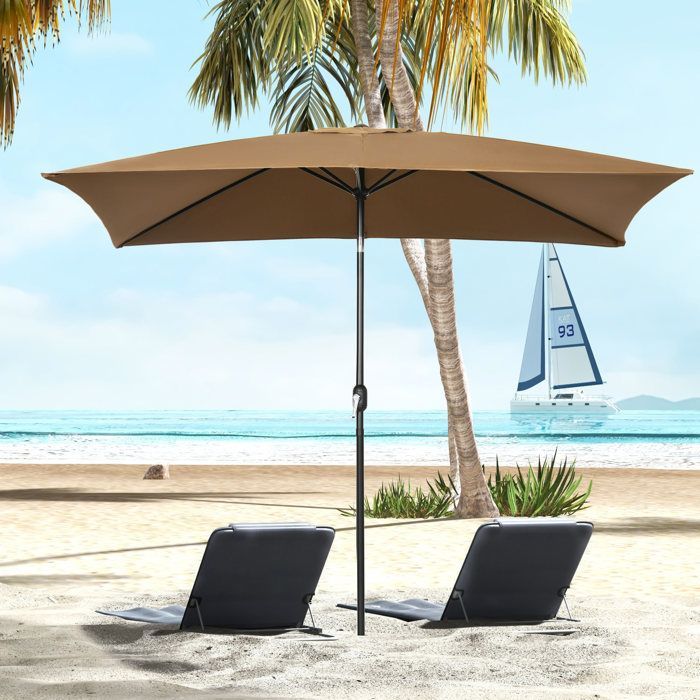 Sombrilla rectangular basculante - Outsunny - protección solar - tejido de poliéster de 180 g/m² - 2,94 m de largo x 1,98 m de ancho x 2,55 m de alto - marrón
