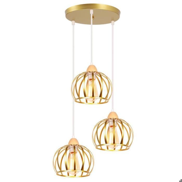 Lustre Suspension - iDEGU - Vintage - Métal et Bois - 3 Ampoules - Design Industriel