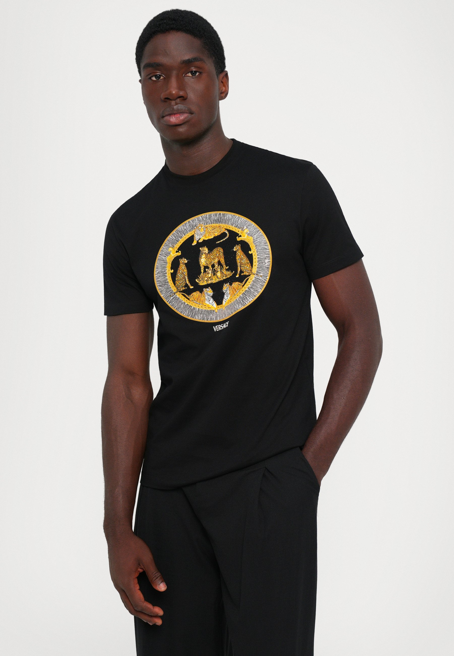 Versace T-Shirt mit Wildkatzen-Print – Schwarz
