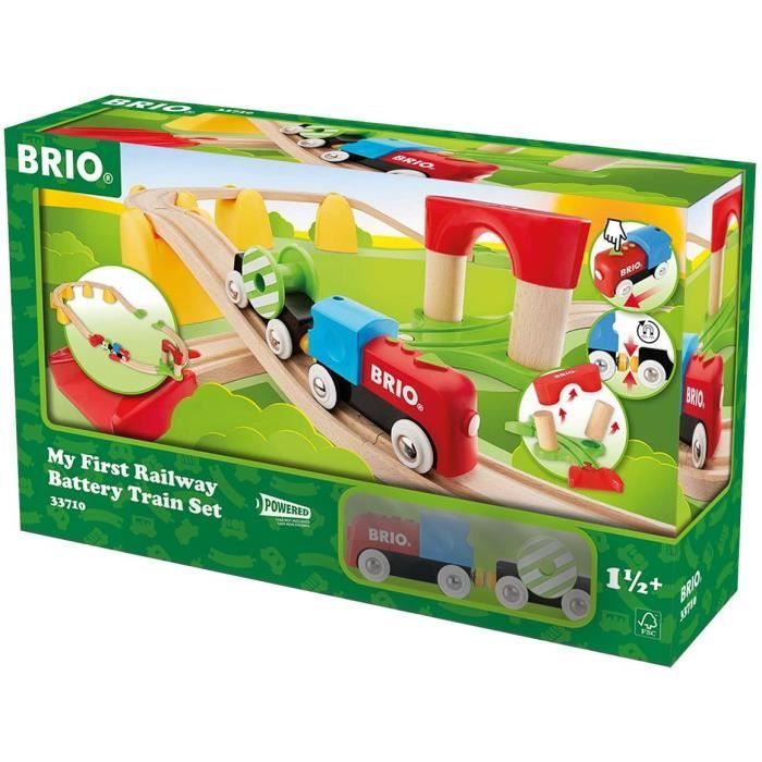 Circuit à pile BRIO 33710 - Mon Premier Railway - Coffret complet 25 pièces avec train électrique