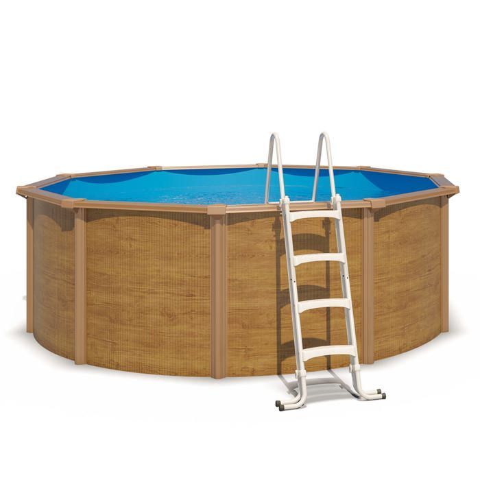 Piscina redonda elevada de acero CANYON de Ø 3,65 x 1,20 m con acabado imitación madera.