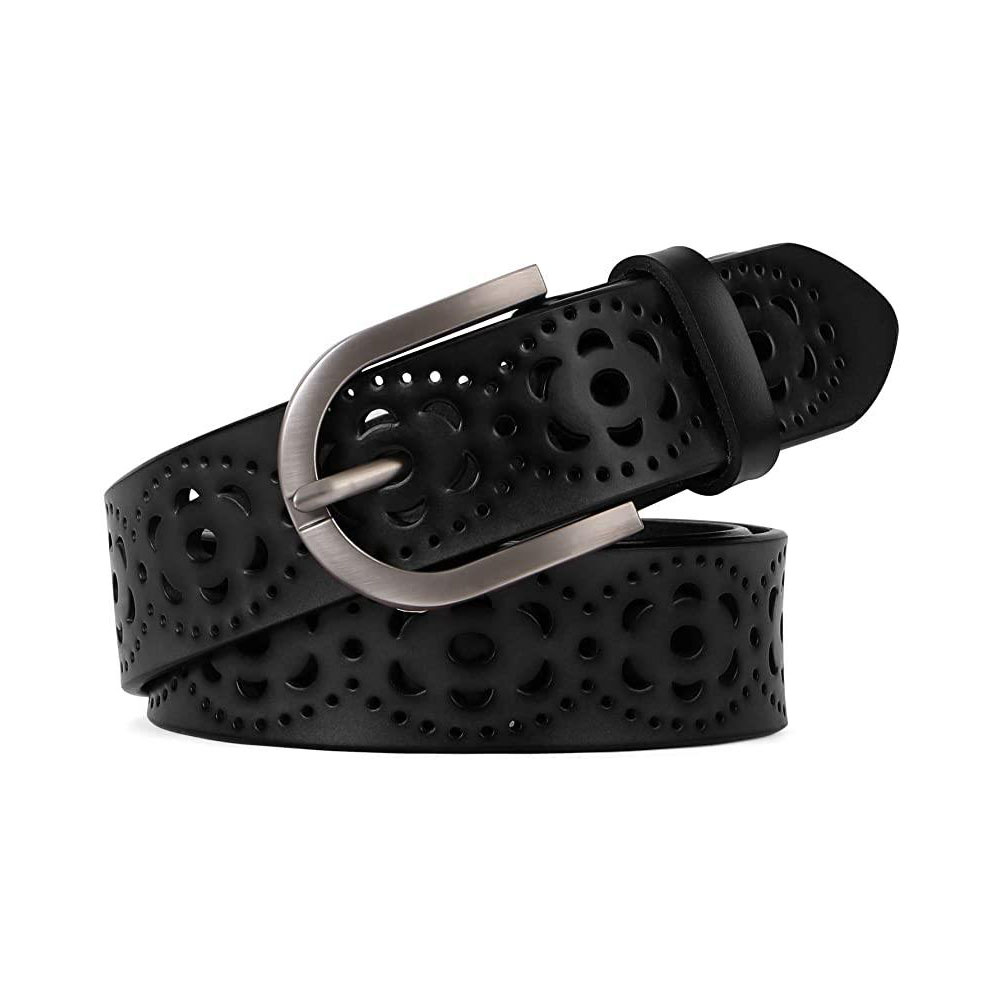 Ceinture en cuir ajourée à motif floral pour femme, idéale pour jeans et pantalons. Ceinture large pour femme.
