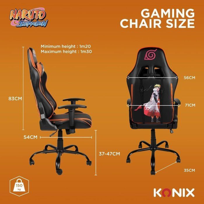 Premium gaming bureaustoel - KONIX - Naruto Hokage Shippuden - 150° kantelbaar - Leer - Lenden- en neksteun