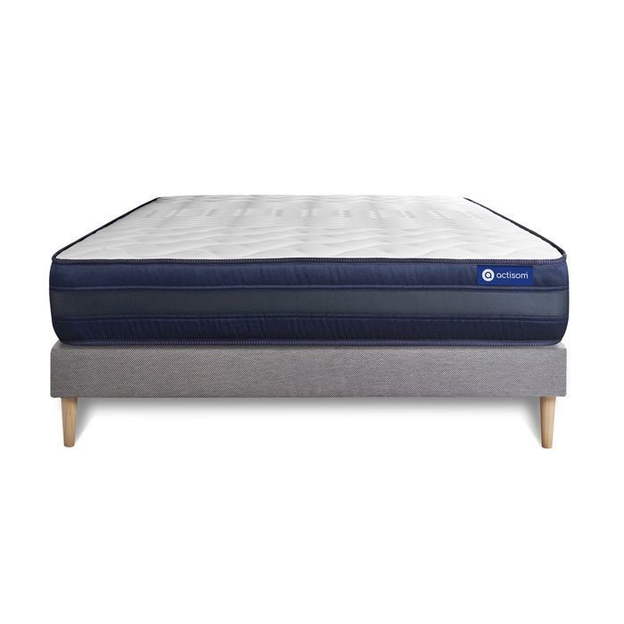 Ensemble Matelas Sommier 200x200 cm - Sommier Gris (en kit) - Actiflex Tech
