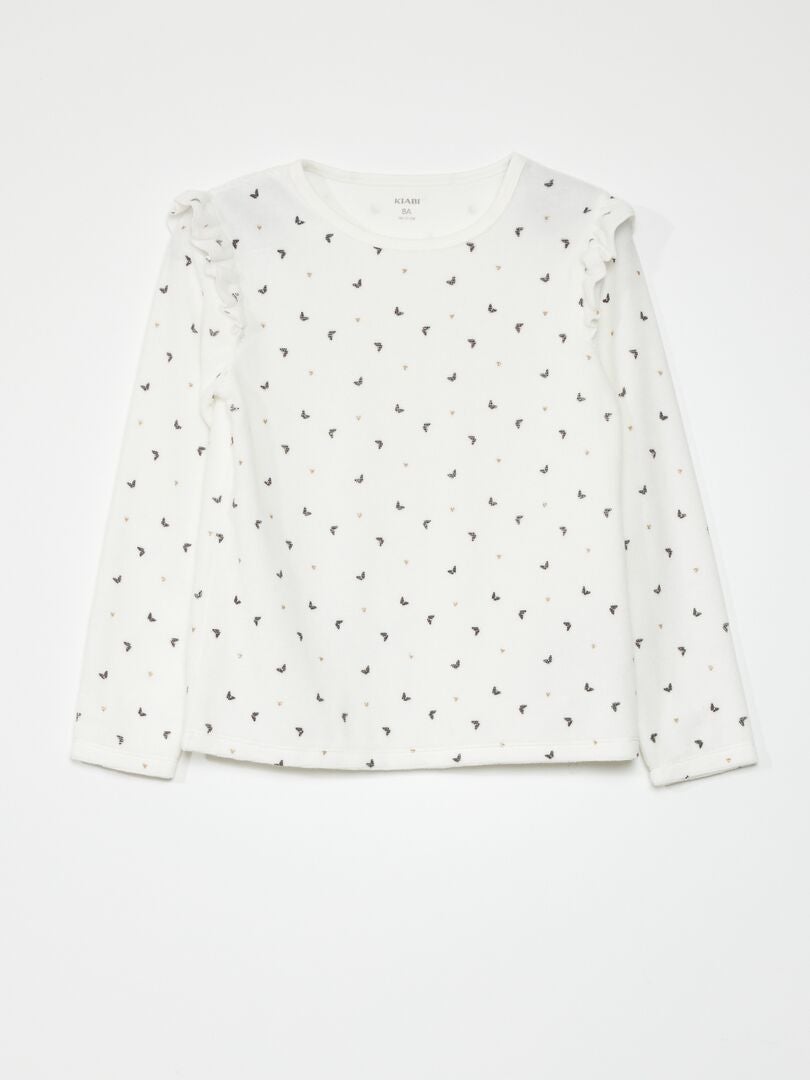 Pijama longo de veludo - 2 peças - BRANCO