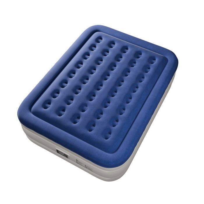 Materassino gonfiabile per 2 persone, con pompa elettrica integrata e superficie morbida floccata, ideale per campeggio, casa e ospiti, dimensioni 203 x 153 x 45 cm.
