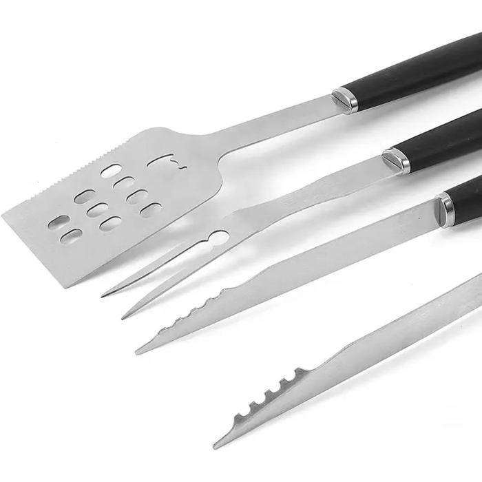 Conjunto profissional de utensílios para churrasco, ferramentas para grelhar e cozinhar ao ar livre.