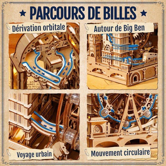 Puzzle 3D en bois à construire - ROBOTIME Circuit de billes de Londres, cadeau pour adolescents et adultes