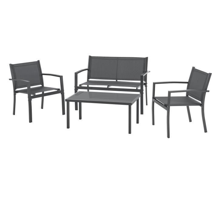 Set di mobili da giardino CEBU - Struttura in acciaio - 4 posti - Grigio