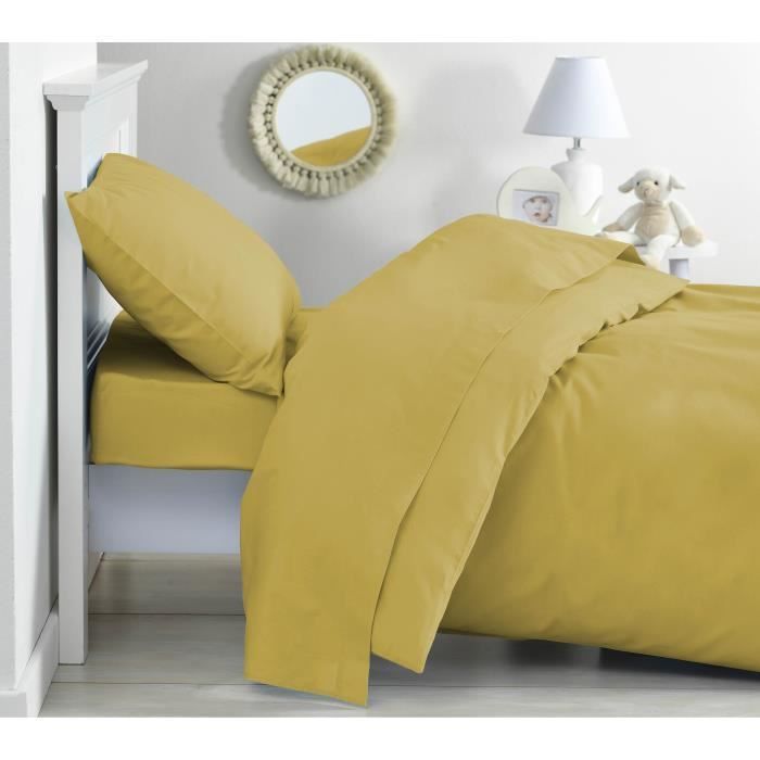 Funda nórdica para bebé - PTIT BASILE - 80x120 cm - Algodón orgánico 57 hilos/cm² - Amarillo dorado - Cierre para biberón