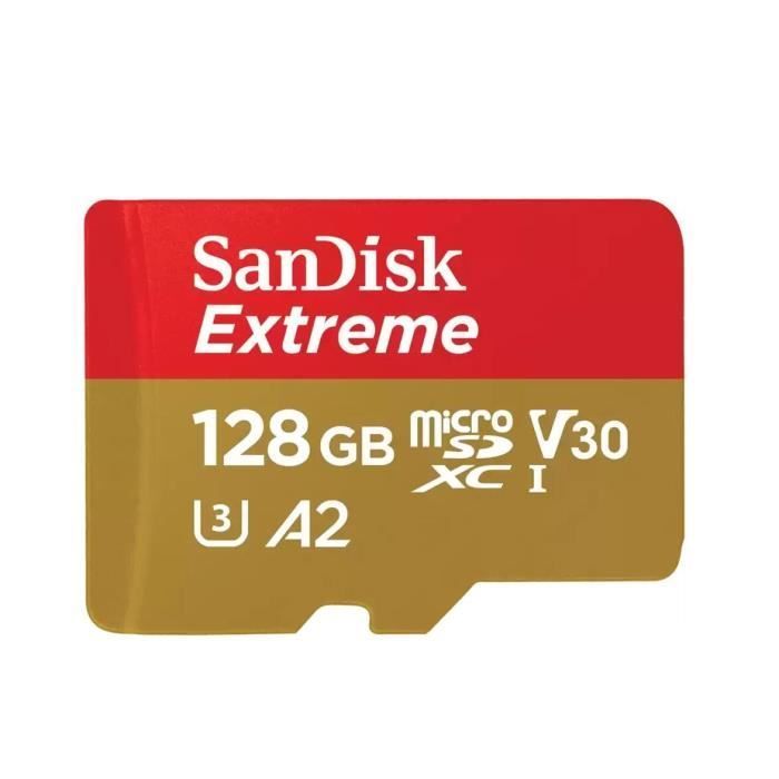 Carte Micro SD - SANDISK - Extreme - 128 Go - Classe 10 U3 V30 - Jusqu'à 190 Mb/s