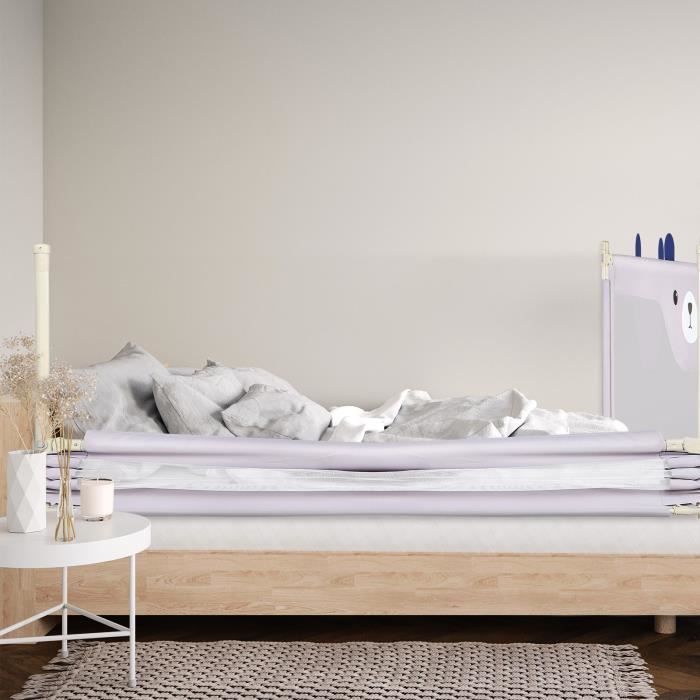 Barandilla de cuna QUIIENCLEE - Tubo de hierro + tela Oxford - Gris 200 x 100 x 26 cm - Diseño de oso