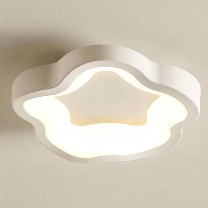 Lámpara de techo LED moderna blanca WOTTES - Lámpara de techo de 14 W con diseño floral en luz blanca cálida para pasillo y baño - 1 unidad, 23 cm de diámetro