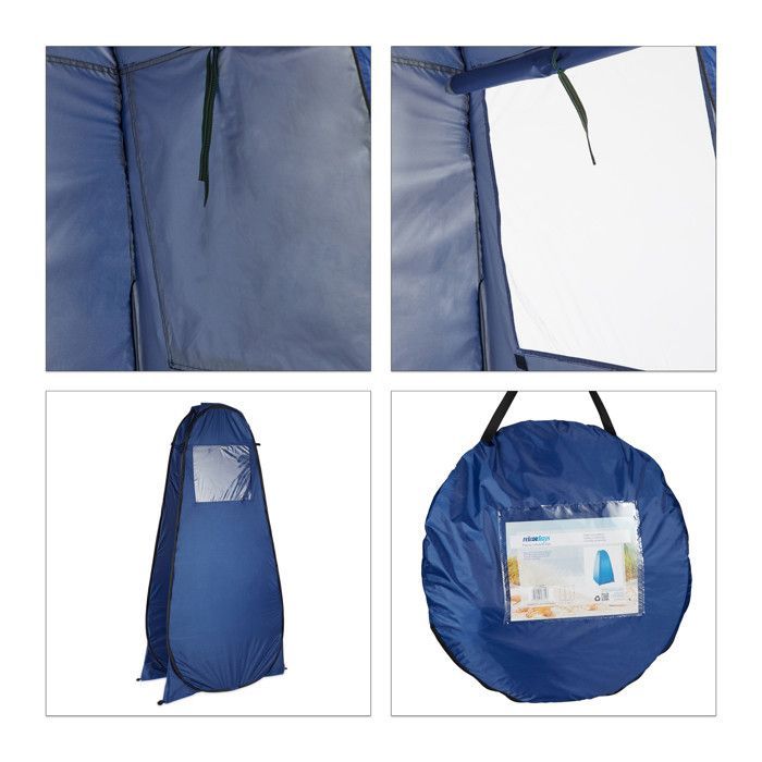 Tenda doccia da campeggio a scomparsa Relaxdays, AxLxP: 190 x 120 x 120 cm, spogliatoio, impermeabile, compatta, protezione UV 50+, blu