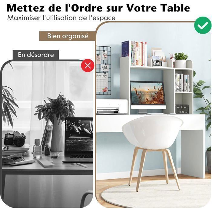 COSTWAY Étagère Bibliothèque à 3 Niveaux 94x25x74 CM, Organisateur Rangement de Bureau avec 2 Dispositifs Anti-renversement Blanc