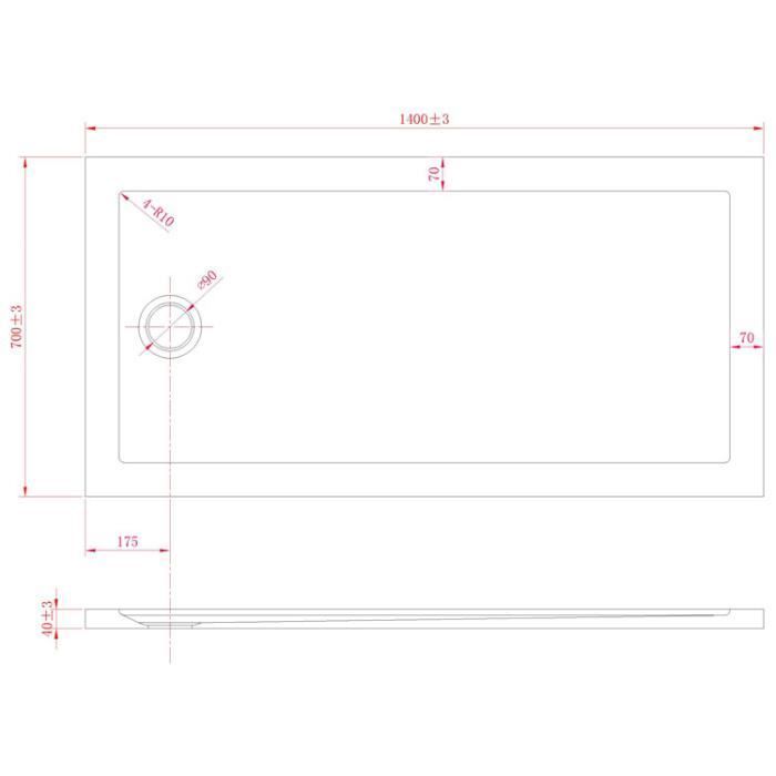 Rechthoekige douchebak van acryl, model Flower UltraSlim - Bloem - 70x140x4 cm - Extra plat - Wit