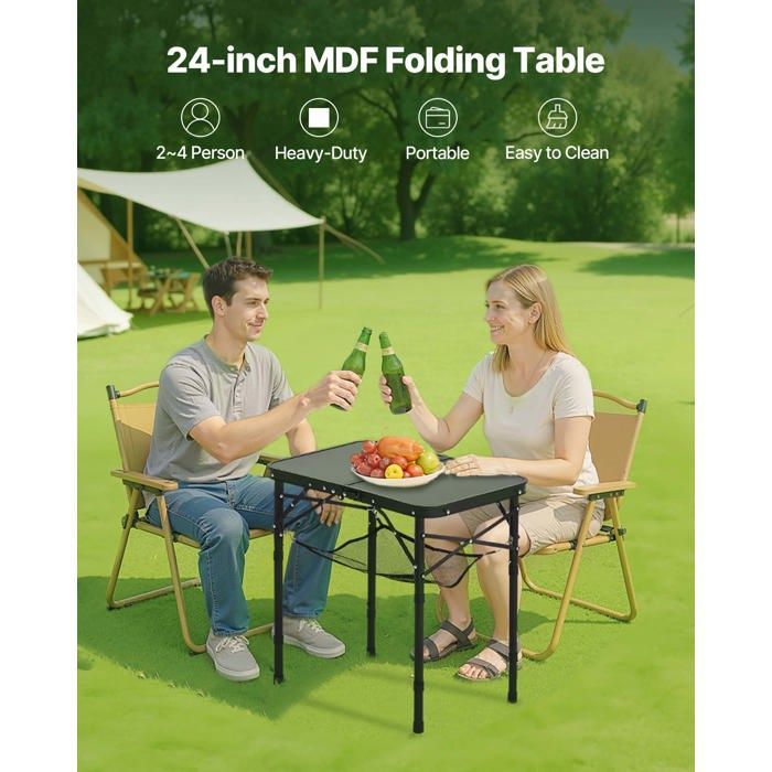 Mesa plegable de camping VEVOR 60x40 cm - Mesa auxiliar portátil - Tablero de malla y asa de transporte - Aluminio MDF - Negra