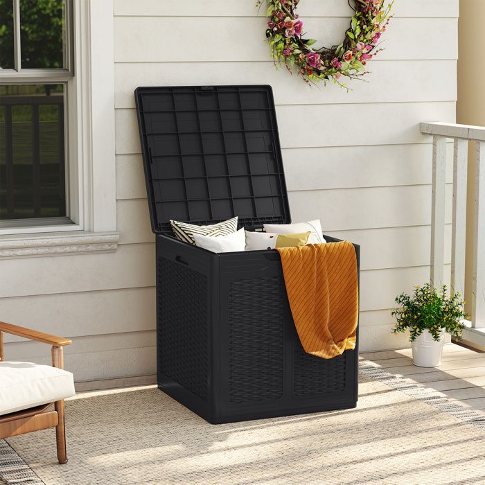 COSTWAY Coffre de Rangement Extérieur 145 L - 56 x 56 x 60,5 cm (L x l x H), Motifs en Rotin PP Noir