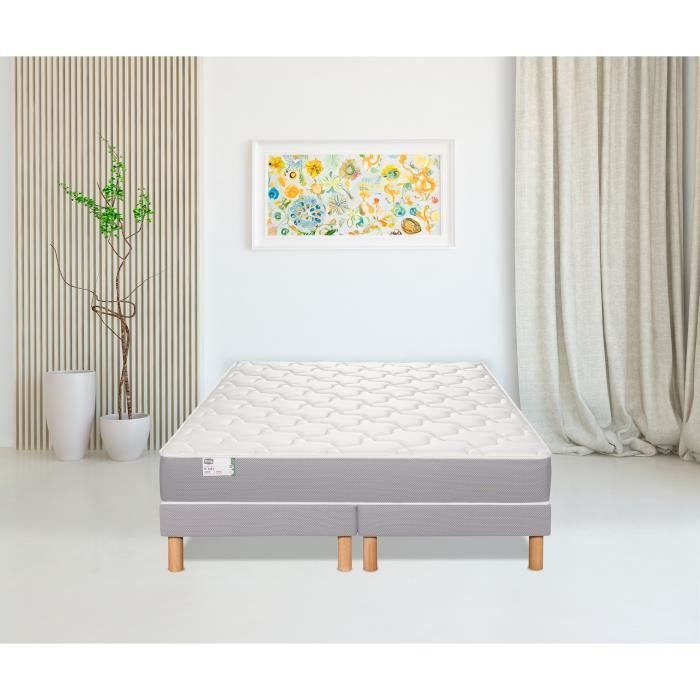 Conjunto de colchón y base de cama SIMMONS de 90 x 190 cm y 22 cm de altura - Muelles ensacados Fullspring - Fabricado en Francia - R-SW1