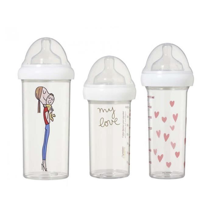 Set de 3 biberons français - LE BIBERON FRANCAIS - 360ml + 210ml - My love illustré by Soledad