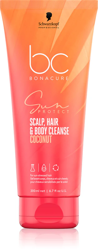 Schwarzkopf Professional BC Bonacure Gel de Banho 2 em 1 para Couro Cabeludo, Cabelo e Corpo com Proteção Solar