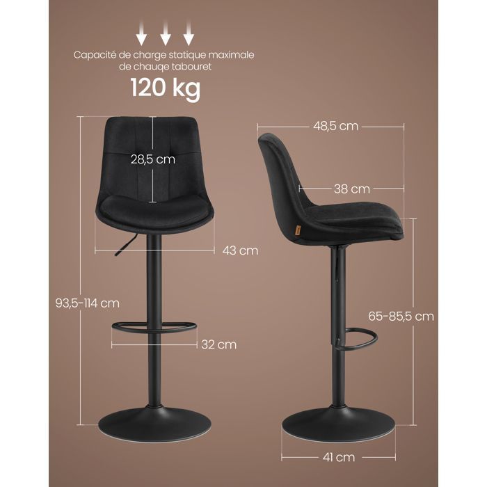 Bar stools - VASAGLE - Set of 4 - Velvet - Swivel - Adjustable - Ink Black