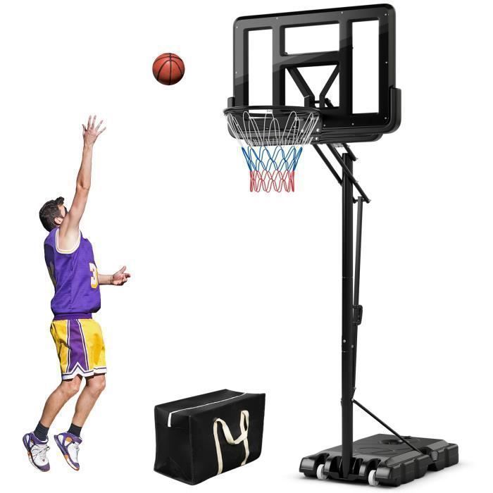 Aro de baloncesto portátil independiente COSTWAY - 2 ruedas - Ajustable de 143 a 305 cm - Aro trasero de 111 cm - Base recargable - Bolsa de seguridad