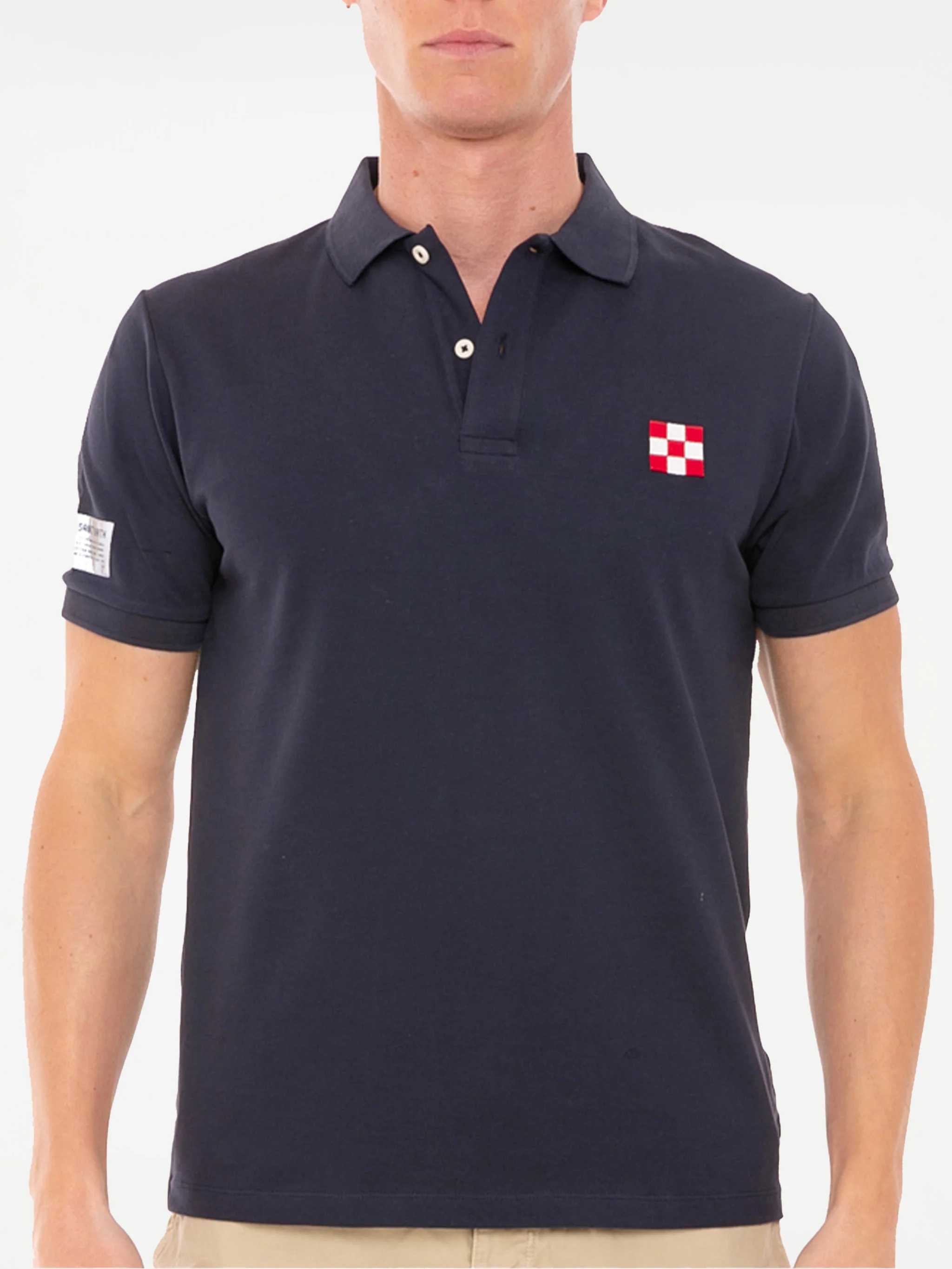 Polo piquet blu con logo St. Barth check
