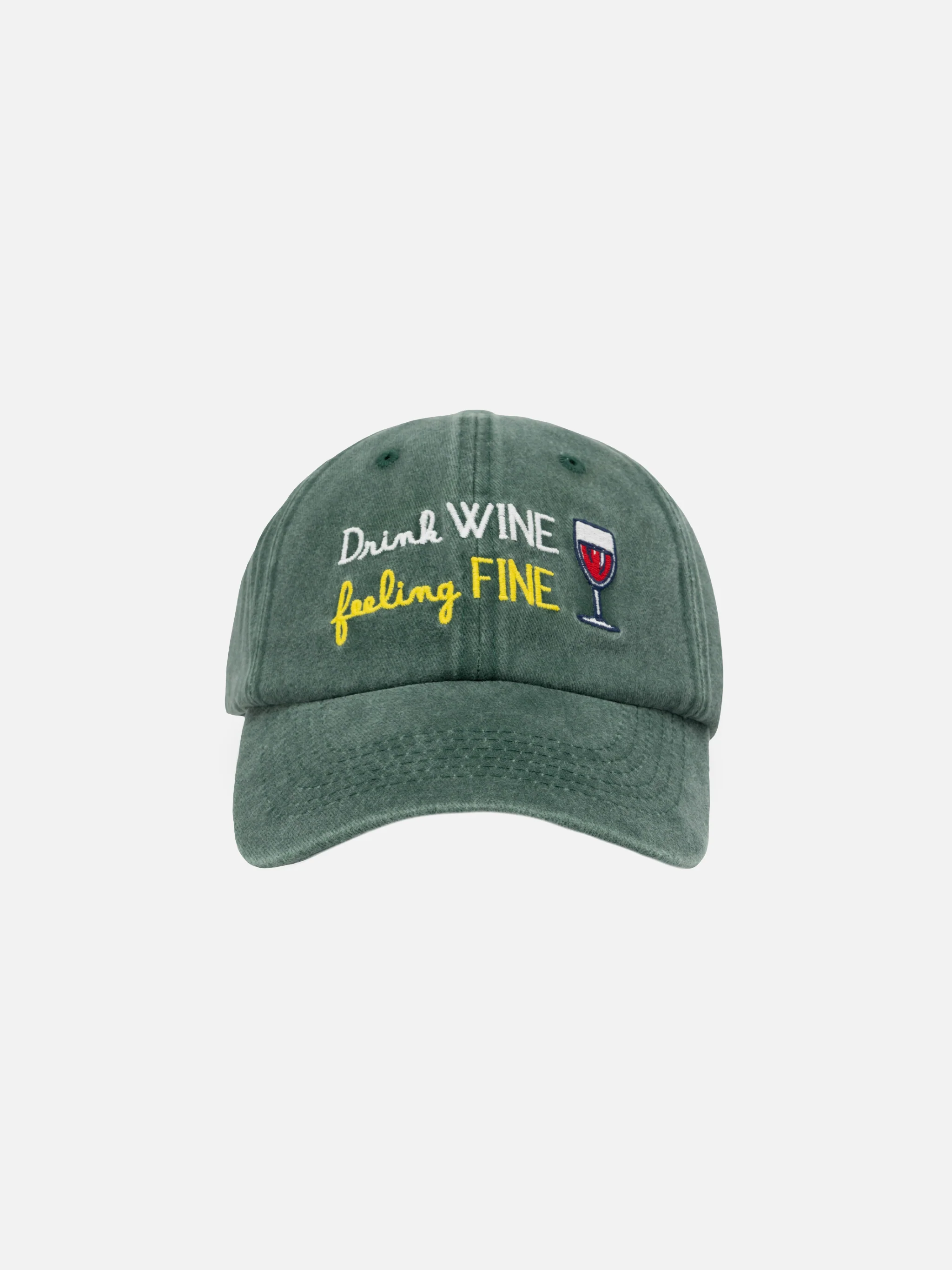 Davis katoenen pet met geborduurd 'Drink wine feeling fine'-logo